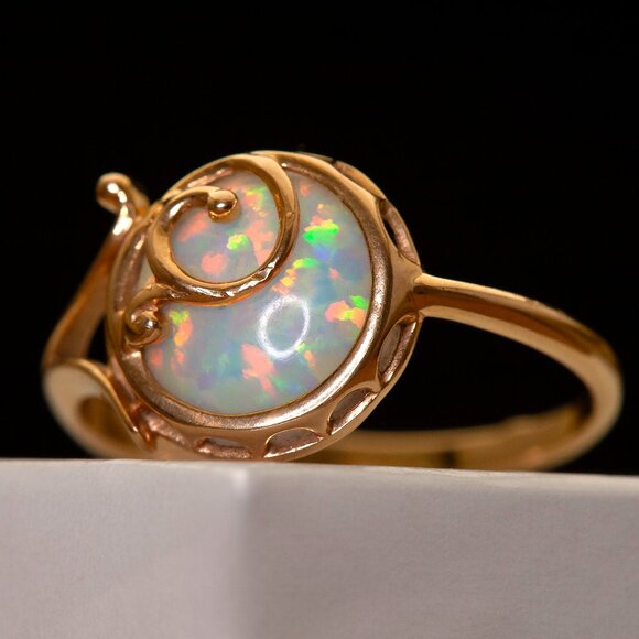 Stunning Vintage 14K Rose Gold Opal Ring, Gold LAB Opal Ring Sz6.75, Custom Made - Picture 4 of 11